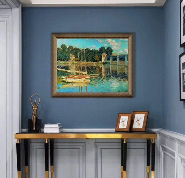 雅昌 莫奈名人油画《阿尔让特依之桥》 81x63cm 装饰挂画 典雅栗