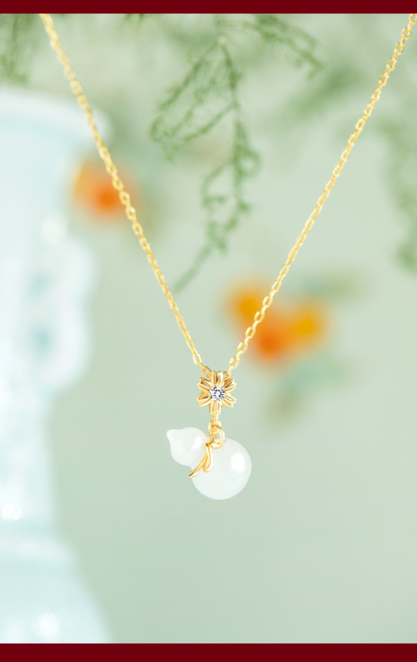 博物文创金玉葫芦项链链长42cm925银镀18k和田玉气质时尚首饰送女友