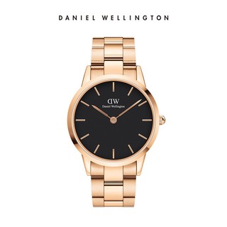 Daniel Wellington ICONIC LINK系列 DW00100344 男士石英手表 40mm 黑盘 镀金不锈钢表带 圆形