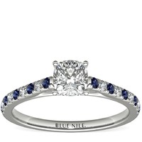 补贴购：Blue Nile 0.83 克拉垫形钻石+微密钉蓝宝石与钻石订婚戒指 LD18334612