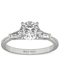 补贴购：Blue Nile 1.01克拉圆形切工钻石+尖顶长方形钻石订婚戒指 LD18233364
