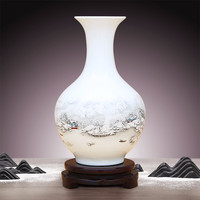 aoshi 傲世 景德镇陶瓷器花瓶小号粉彩瓷赏瓶工艺品客厅摆件室内家居酒柜玄关房间电视柜办公室博古架装饰品 溪山访友赏瓶(配木质旋转底座)