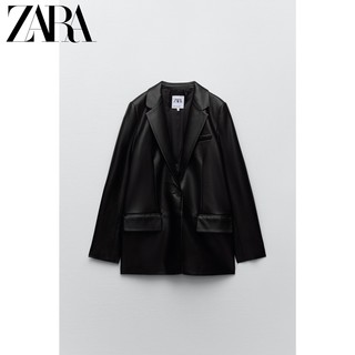 ZARA 新款 TRF 女装 黑色仿皮西装外套 04432710800 黑色 S