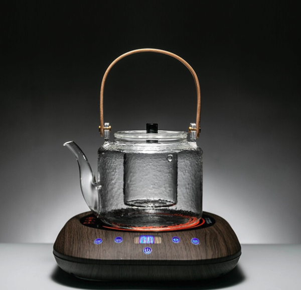 容山堂 玻璃茶壶煮茶器 锤纹蒸煮玻璃壶+小悦黑胡桃茶炉