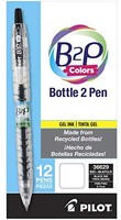 PILOT 百乐 B2P 彩色 - Bottle to Pen,可更换笔芯和可伸缩中性笔,由回收瓶制成,精细笔尖,黑色 G2 墨水/透明笔筒,12 支(36629)