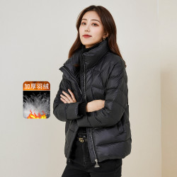 esey逸阳轻薄羽绒服女短款白鸭绒宽松派克服外套女