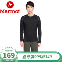 Marmot 土拨鼠 秋冬男速干长袖运动户外超轻透气圆领T恤 曜石黑001 M（欧码偏大）