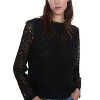 ZARA 女士长袖衬衫 04387222800 黑色 XL