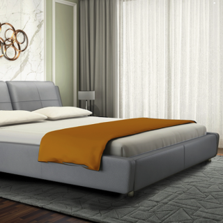 derucci慕思bcq2111轻奢真皮床灰蓝色150200cm