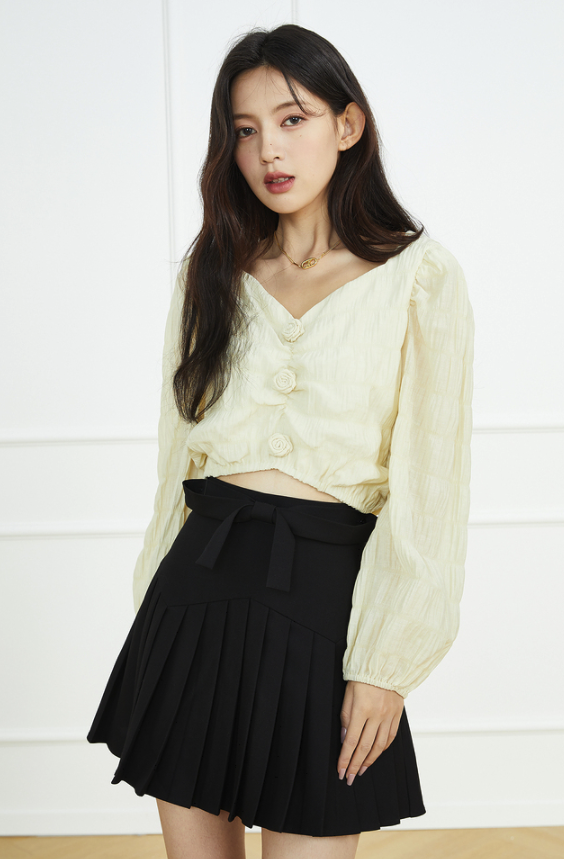 ONE MORE 文墨 A1KA1307V13 复古长袖雪纺衫 米黄 M