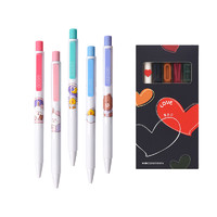 KACO 文采 LINE FRIENDS联名系列 按动中性笔 白杆黑芯 0.5mm 5支装+love复古套装替芯 彩色 0.5mm 5支装