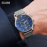 CLUSE 新款手表艾瑞维斯 三眼系列40mm编织钢带计时男士手表