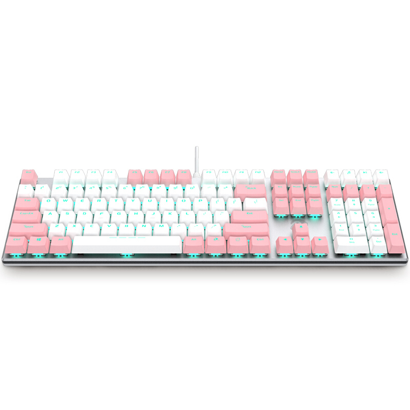 Dareu 达尔优 机械师合金版 108键 有线机械键盘 白粉色 达尔优茶轴 单光