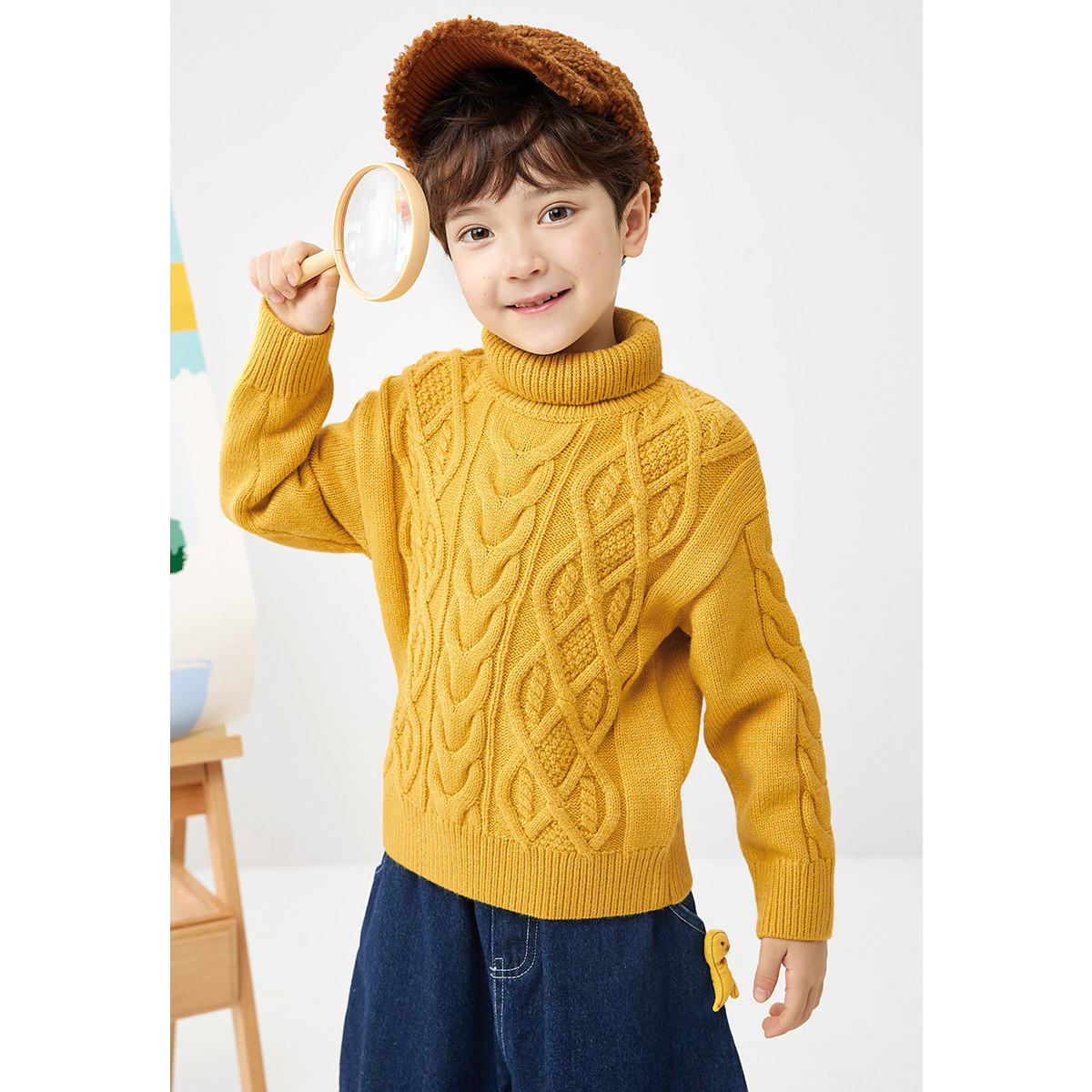 balabala 巴拉巴拉 儿童高领麻花纹毛衣