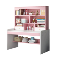 MIHAO 米昊 书柜一体桌 暖白+粉色 100*55*154cm 六格两柜款