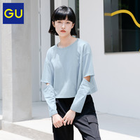 GU极优女装镂空袖T恤2021秋冬新款不规则长袖337093