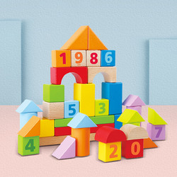 Hape 木制积木宝宝早教数字形状颜色启蒙儿童拼搭益智玩具礼物40粒