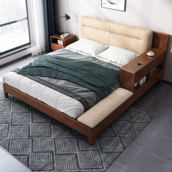 客家木匠主卧榻榻米床现代简约结婚家用主人床北欧实木1米8床双人软包