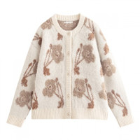 INMAN 茵曼 女士圆领针织开衫 1814695 白杏 XL