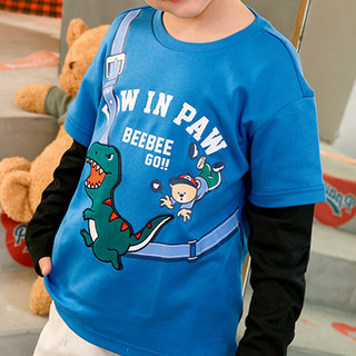 Paw in Paw 潮熊棒球系列 PCLAC6212N 男童假两件长袖T恤 蓝色 110cm