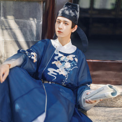 汉服_汉尚华莲 韩熙载夜宴图联名款 惊羽长空 圆领衫 hyl035 蓝色多少