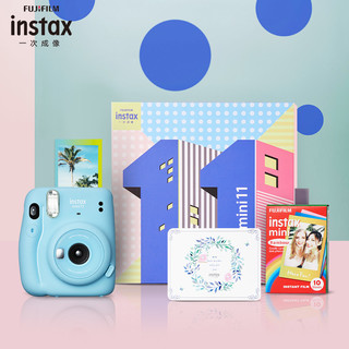 INSTAX 富士instax立拍立得 一次成像相机 mini11精美礼盒 晴空蓝（含10张相纸）