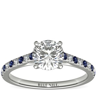 补贴购：Blue Nile 0.95克拉圆形切工钻石+Riviera 微密钉蓝宝石与钻石戒托