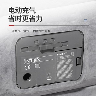 INTEX 67766豪华升级版内置电泵单人加大线拉充气床 条纹植绒气垫床家用便携午休床加厚户外帐篷垫折叠床