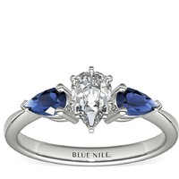 补贴购：Blue Nile 0.57 克拉梨形钻石+经典梨形蓝宝石戒托