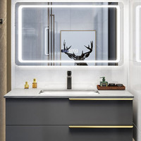 Uniler 联勒 贝里系列 实木岩板浴室柜组合 墨影灰 120cm 智能平镜柜款