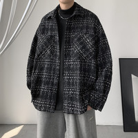 华天牧 胖子日系小香风毛呢外套男大码休闲痞帅工装上衣秋季潮牌