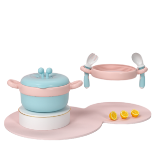 十月结晶 SH1157 儿童餐具三件套 注水保温碗+叉勺+吸盘 黛杉绿