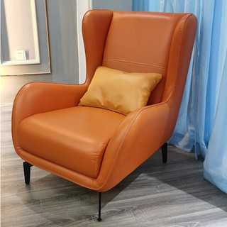 鑫泊庄园 纤皮单人沙发+脚凳 橙色