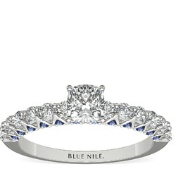 Blue Nile 0.51 克拉垫形钻石+ 隐藏式蓝宝石戒托