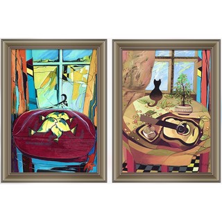雅昌 波普艺术现代简约 系列2《吉他和猫》《静馨之二》70x50cm 风景油画装饰画