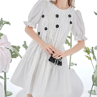 3COLOUR 三彩 女士短款连衣裙 D362L1014L10 白色 XL