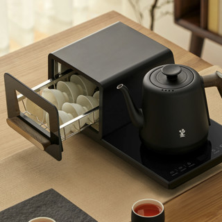 鸣盏 MZ151 保温电水壶+茶具十件套 0.8L 黑色