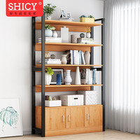 SHICY 实采 简易书架落地小学生简约现代多层钢木置物架桌上面铁艺 五层古檀木色60X30X144CM