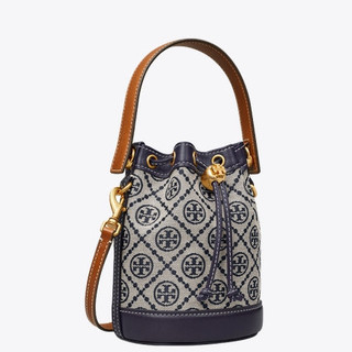 TORY BURCH 汤丽柏琦 T MONOGRAM系列 女士提花水桶包 80534 蓝色 迷你