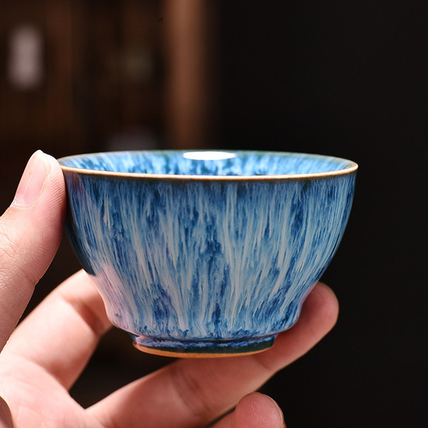 窑变天空蓝茶盏 7.7x4.7cm 约80ml 当代瓷