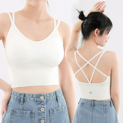 新款骆驼瑜伽薄款运动文胸加宽底围交叉肩带美背女款瑜伽运动内衣