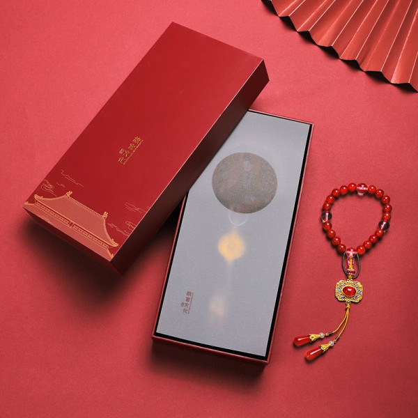 故宫文化岁朝佳瑞手链总长约18cm925银镀金玛瑙时尚首饰红色款