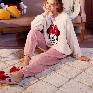GUKOO 果壳 X 迪士尼 女士珊瑚绒睡衣套装 820426123816 胭脂粉 L