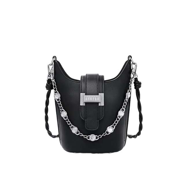 FOXER 金狐狸 女士斜挎水桶包 TM95J8H5L08F 黑色 小号