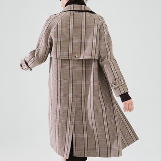 La Chapelle 拉夏贝尔 女士中长款大衣 1F0D6020 棕格纹 M