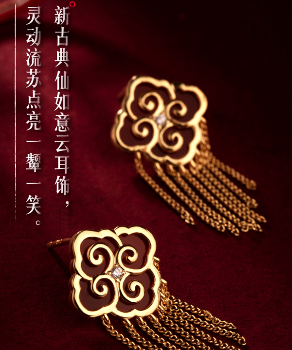 博物文创 四合如意云纹玛瑙耳饰 1.