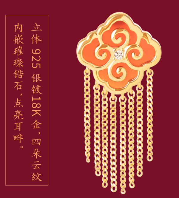 博物文创 四合如意云纹玛瑙耳饰 1.