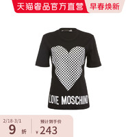 LOVE MOSCHINO LoveMoschino/莫斯奇诺多色纯棉格纹爱心圆领女士T恤