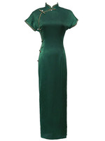 改良旗袍绿色修身高开叉长款女复古中国风老上海日常生活装连衣裙