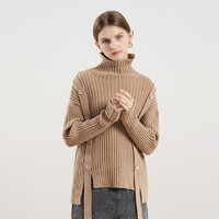 La Chapelle 秋冬季慵懒风高领打底毛衣女2021年新款设计感纽扣针织衫